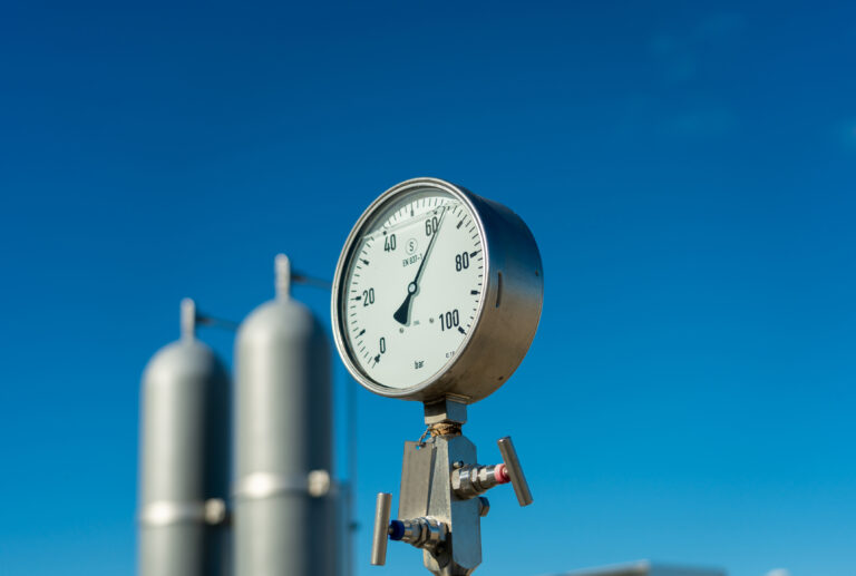 High pressure gauge at a natural gas pipeline compressor station